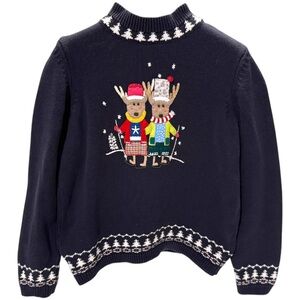 Christopher & Banks Small Reindeer Ugly Christmas Sweater 2008 Embroidered